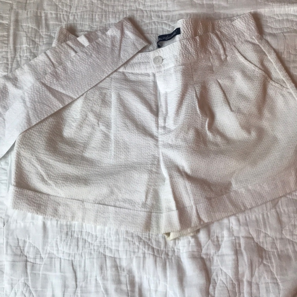 Lauren James white seersucker bow shorts